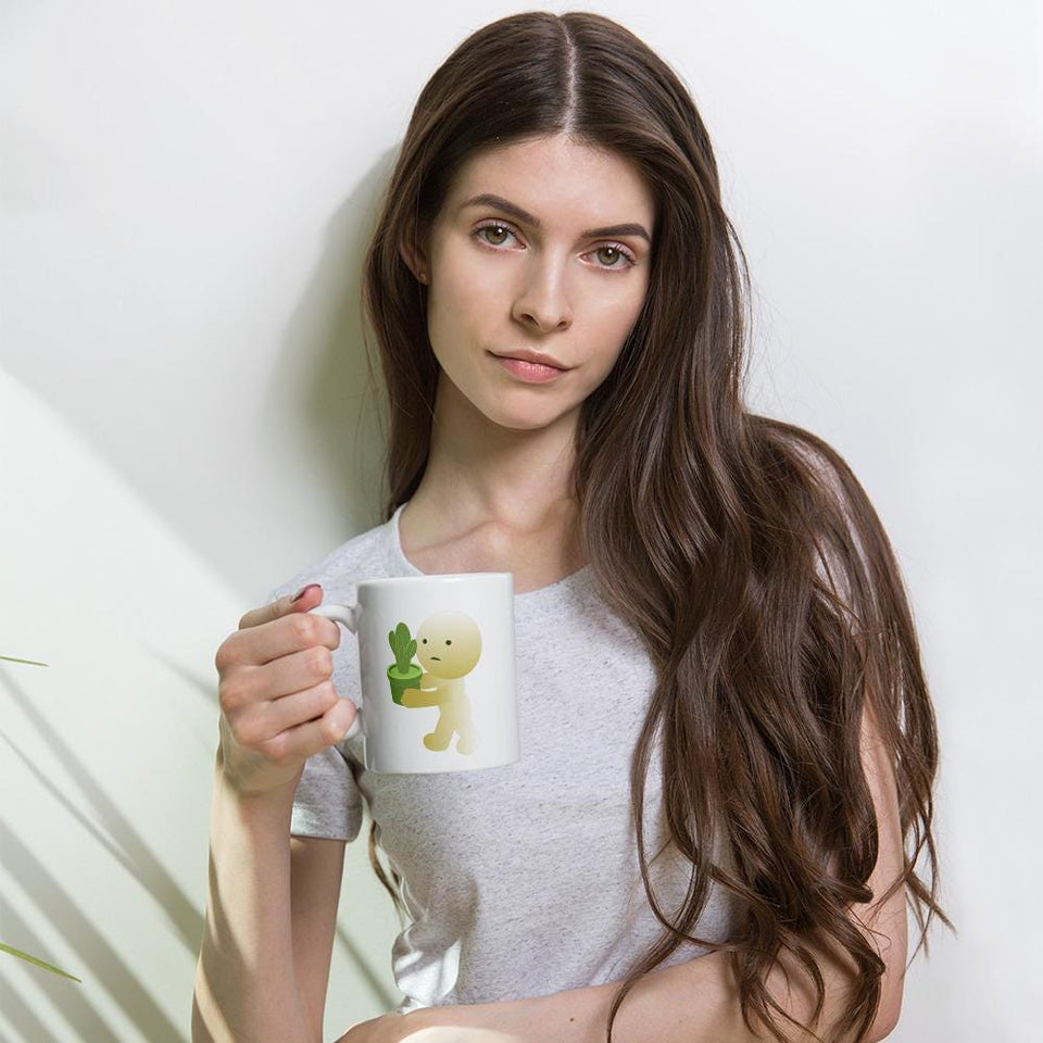 White glossy mug smiski design