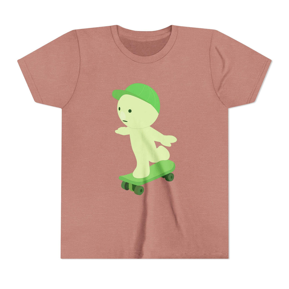 Smiski Skateboarding Youth Tee: Glow-in-the-Dark Kawaii Graphic T-Shirt