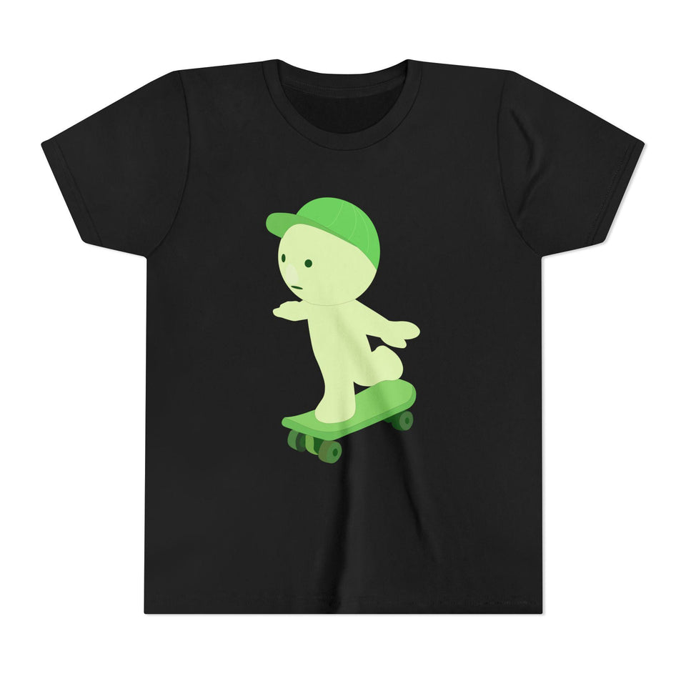 Smiski Skateboarding Youth Tee: Glow-in-the-Dark Kawaii Graphic T-Shirt