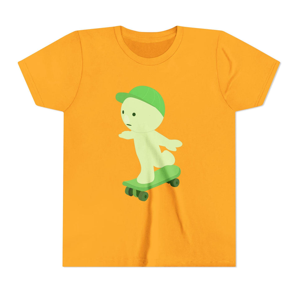 Smiski Skateboarding Youth Tee: Glow-in-the-Dark Kawaii Graphic T-Shirt