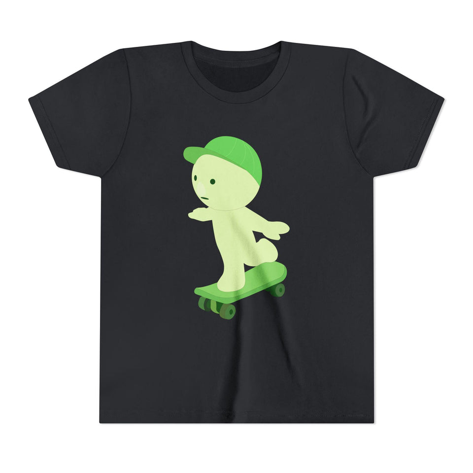 Smiski Skateboarding Youth Tee: Glow-in-the-Dark Kawaii Graphic T-Shirt