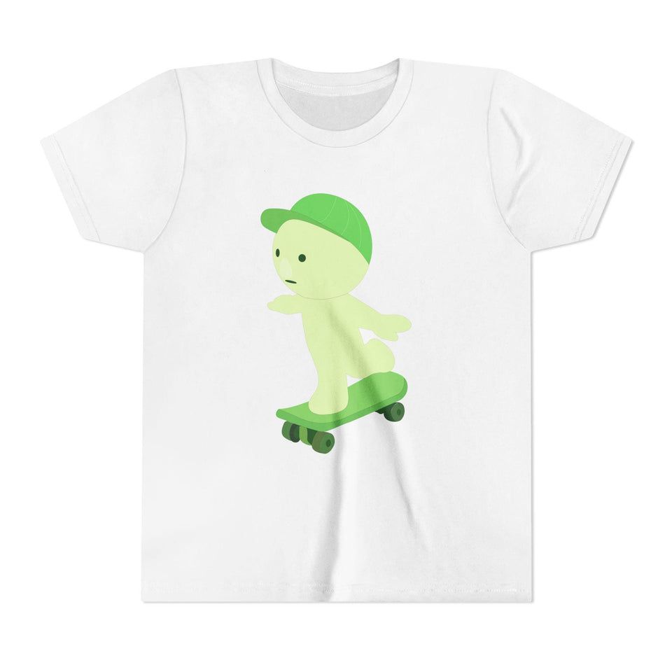 Smiski Skateboarding Youth Tee: Glow-in-the-Dark Kawaii Graphic T-Shirt