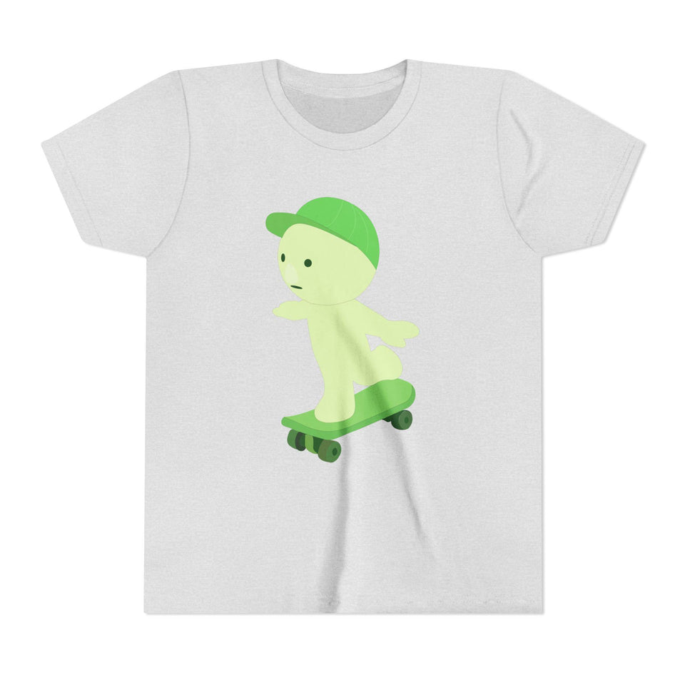 Smiski Skateboarding Youth Tee: Glow-in-the-Dark Kawaii Graphic T-Shirt