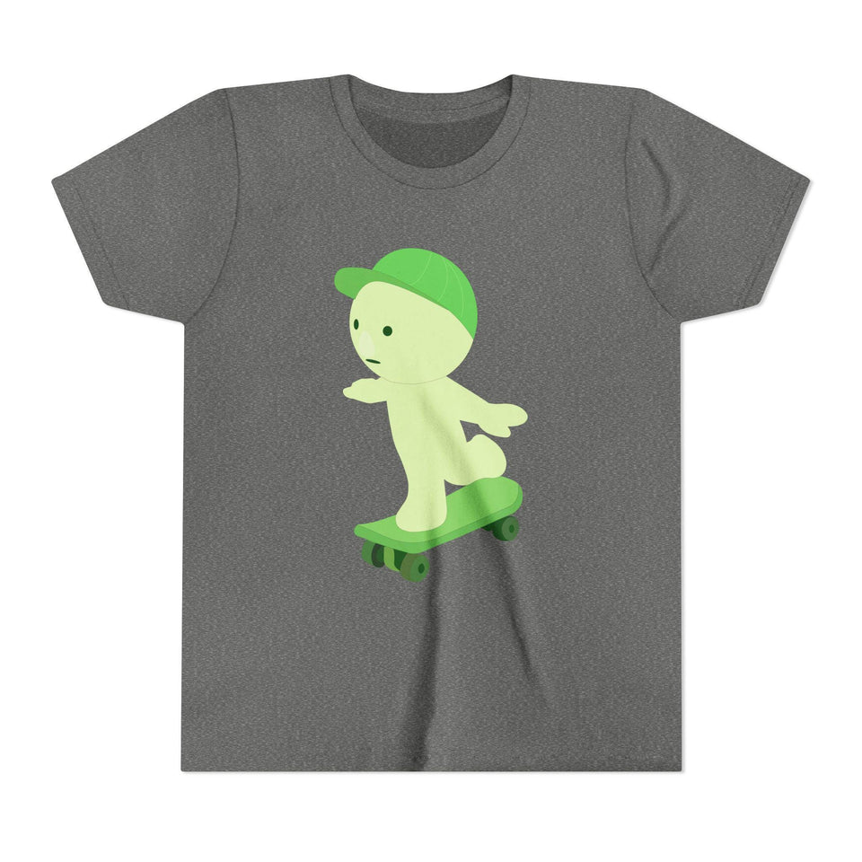 Smiski Skateboarding Youth Tee: Glow-in-the-Dark Kawaii Graphic T-Shirt