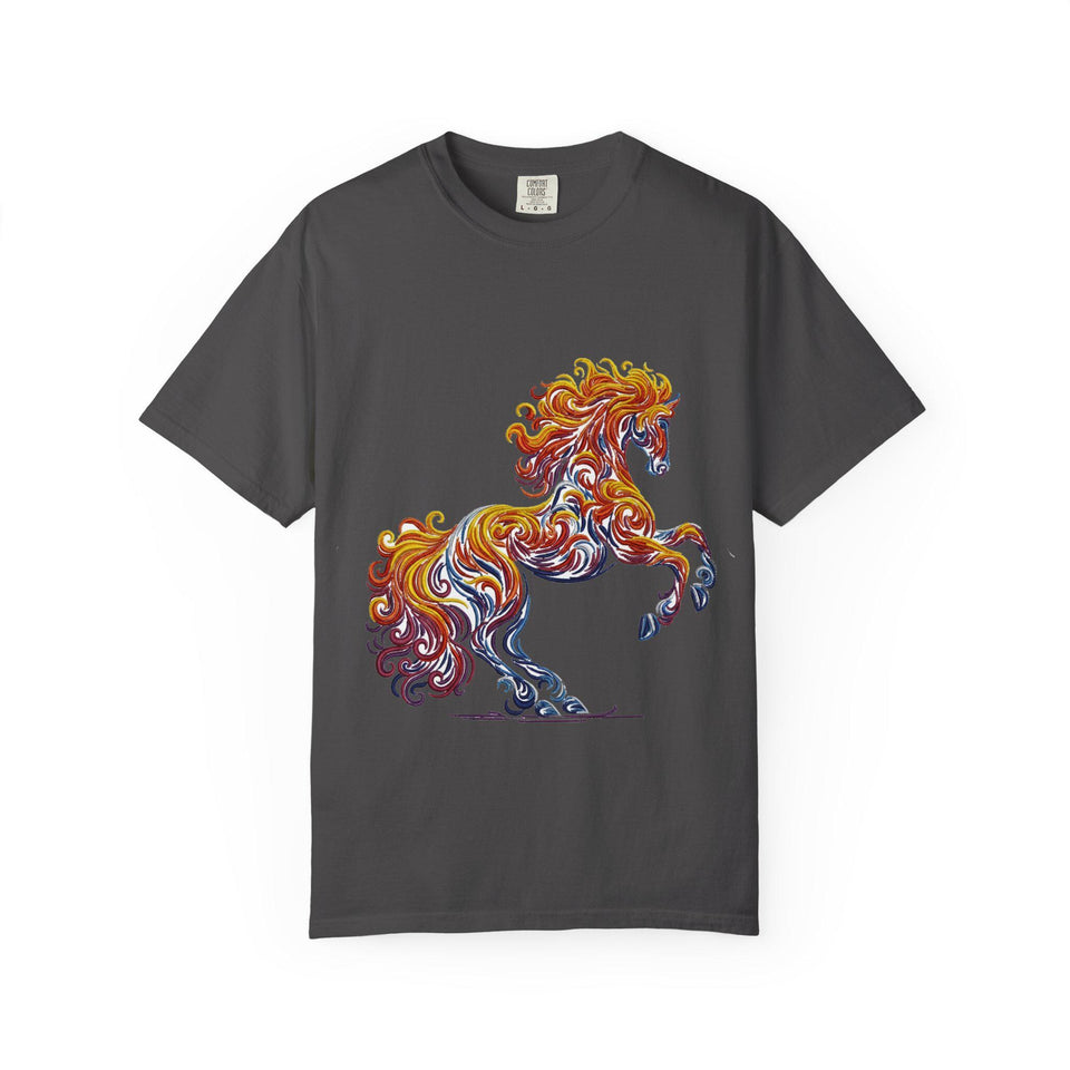 Garment-Dyed Swirl Horse T-Shirt, Hand-Drawn Animal Art Tee