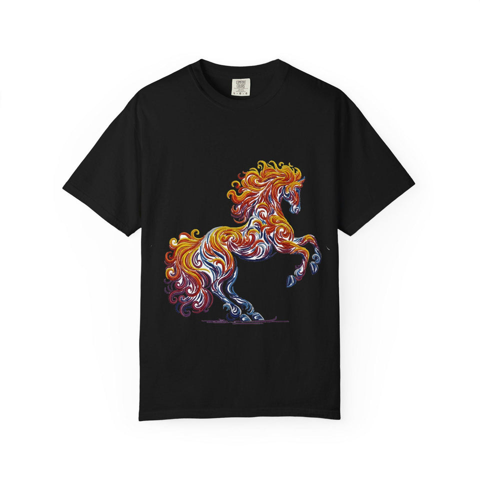 Garment-Dyed Swirl Horse T-Shirt, Hand-Drawn Animal Art Tee
