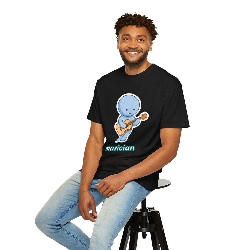Smiski Musician T-Shirt, Guitar Player Graphic Tee, Kawaii Music Lover Shirt