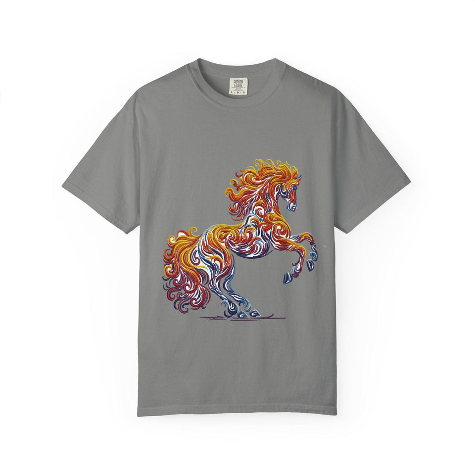 Garment-Dyed Swirl Horse T-Shirt, Hand-Drawn Animal Art Tee