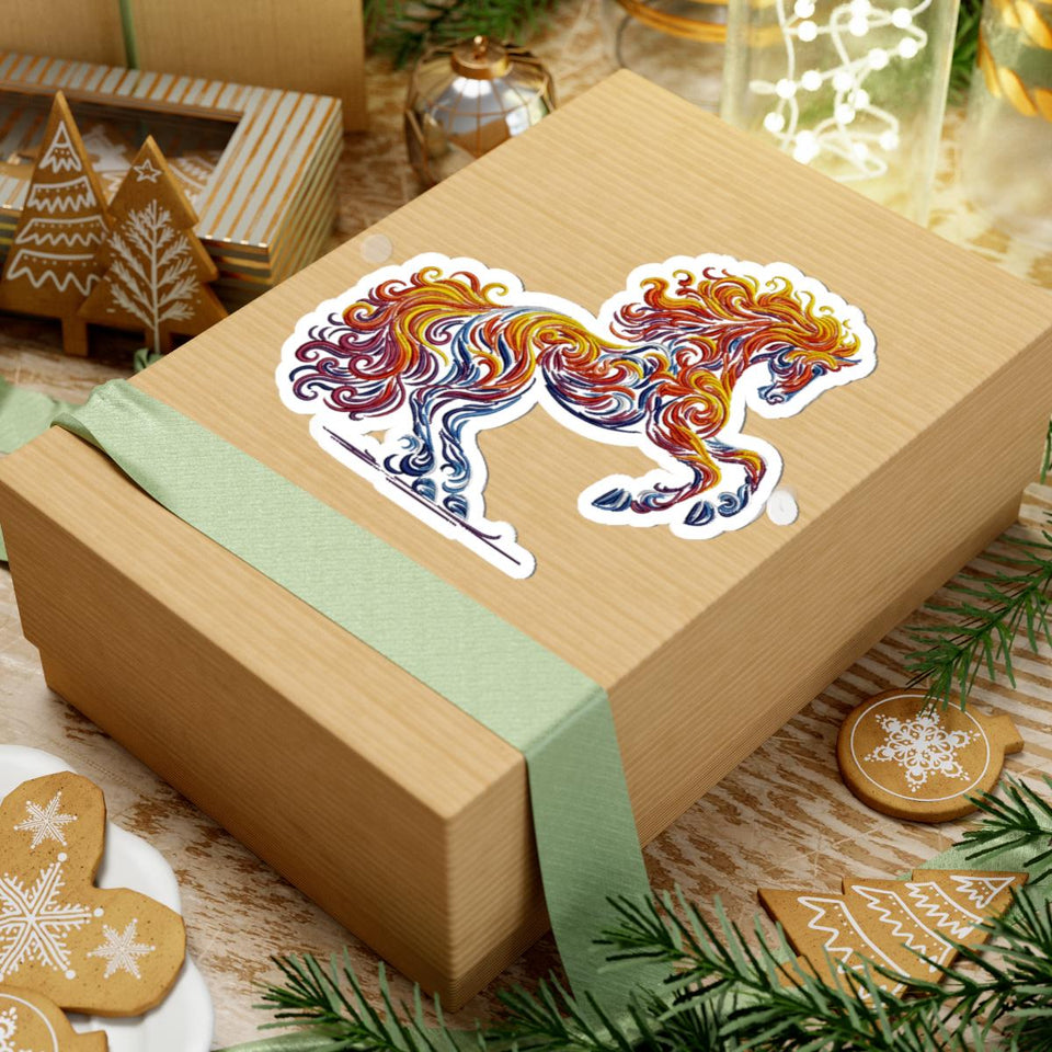 Fiery Horse Sticker, Chinese Zodiac Symbol, Colorful Stallion Decal