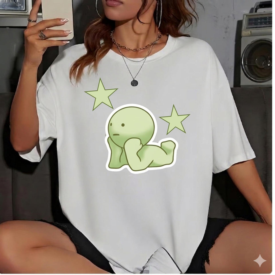 Smiski Green Character Graphic Tee, Kawaii Oversized Streetwear Top