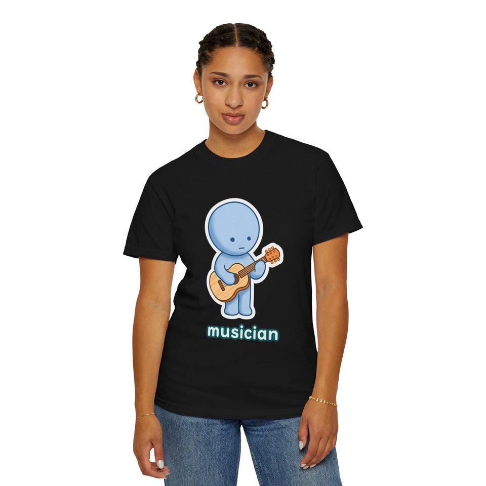 Smiski Musician T-Shirt, Guitar Player Graphic Tee, Kawaii Music Lover Shirt