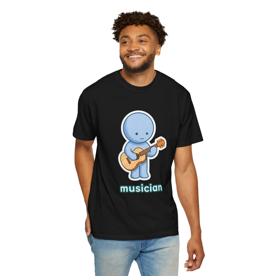 Smiski Musician T-Shirt, Guitar Player Graphic Tee, Kawaii Music Lover Shirt
