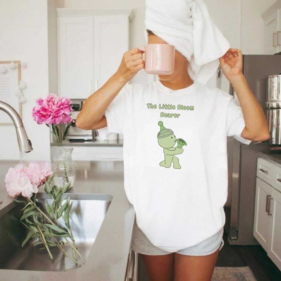 Smiski Little Bloom Bearer T-Shirt, Graphic Tee, Kawaii Cartoon Shirt, Minimal Soft Style Tee