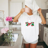 Bunny Strawberry Graphic Tee, Kawaii Minimalist Summer Fruit Shirt