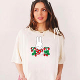 Bunny Strawberry Graphic Tee, Kawaii Minimalist Summer Fruit Shirt