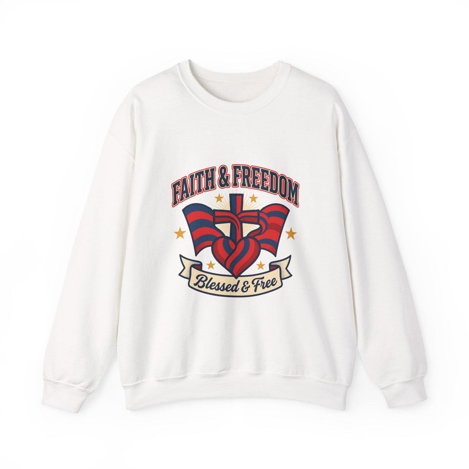 Faith & Freedom Crewneck Sweatshirt | Patriotic, Faith-Based July 4th Vintage Americana
