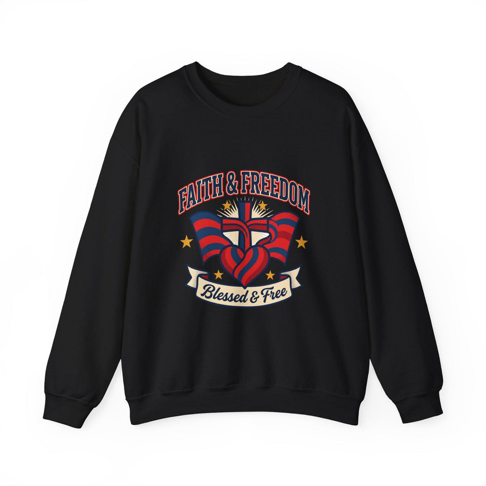 Faith & Freedom Crewneck Sweatshirt | Patriotic, Faith-Based July 4th Vintage Americana