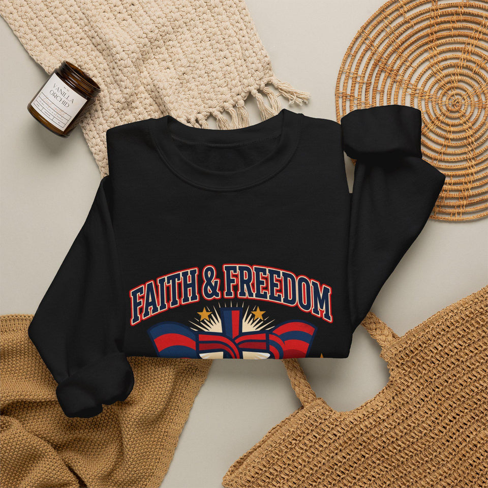 Faith & Freedom Crewneck Sweatshirt | Patriotic, Faith-Based July 4th Vintage Americana