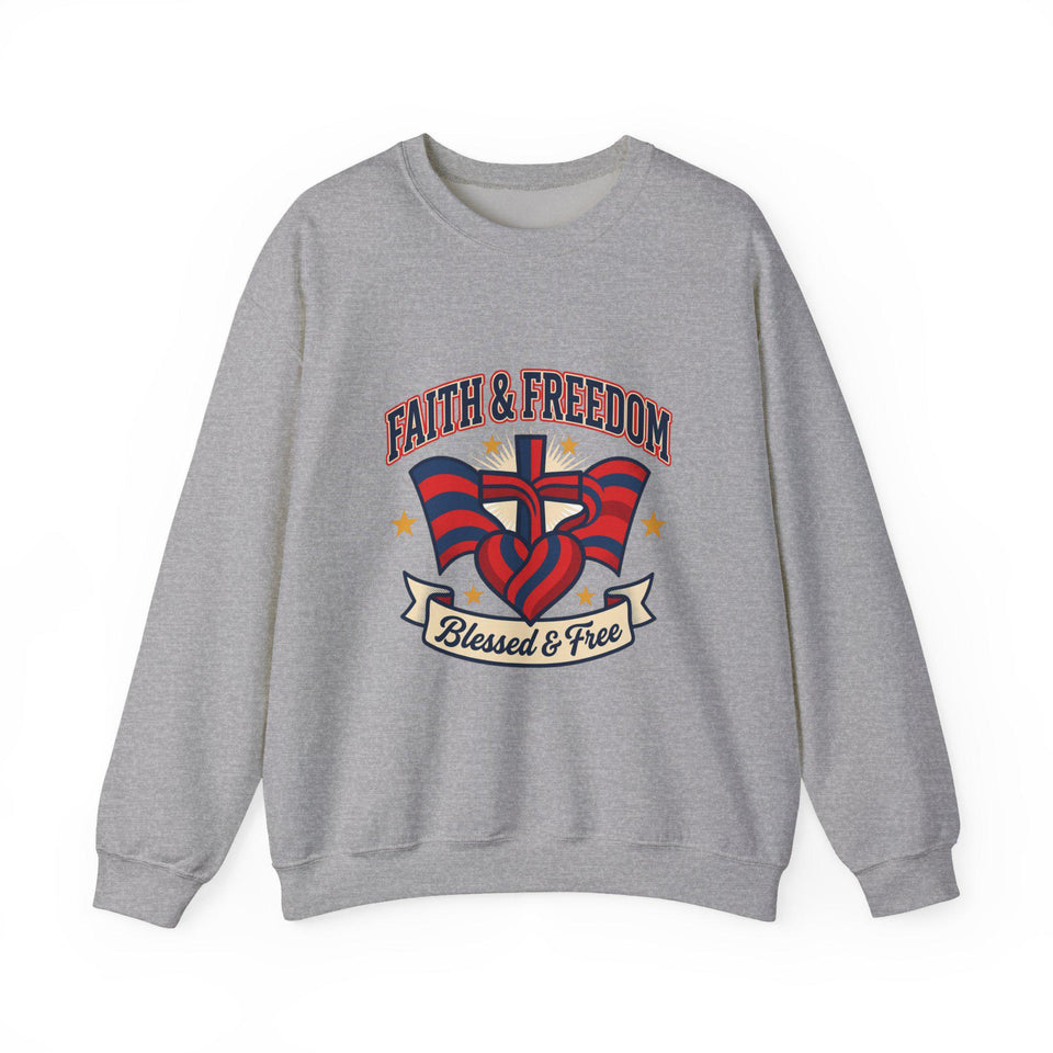 Faith & Freedom Crewneck Sweatshirt | Patriotic, Faith-Based July 4th Vintage Americana
