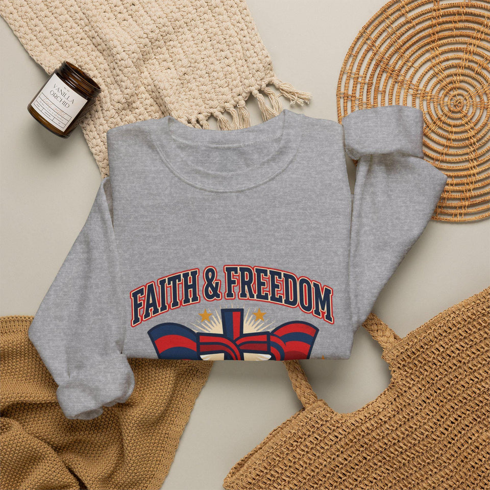Faith & Freedom Crewneck Sweatshirt | Patriotic, Faith-Based July 4th Vintage Americana