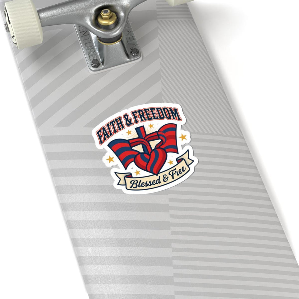Faith & Freedom Kiss-Cut Sticker | Patriotic, Faith-Based July 4th Retro Americana