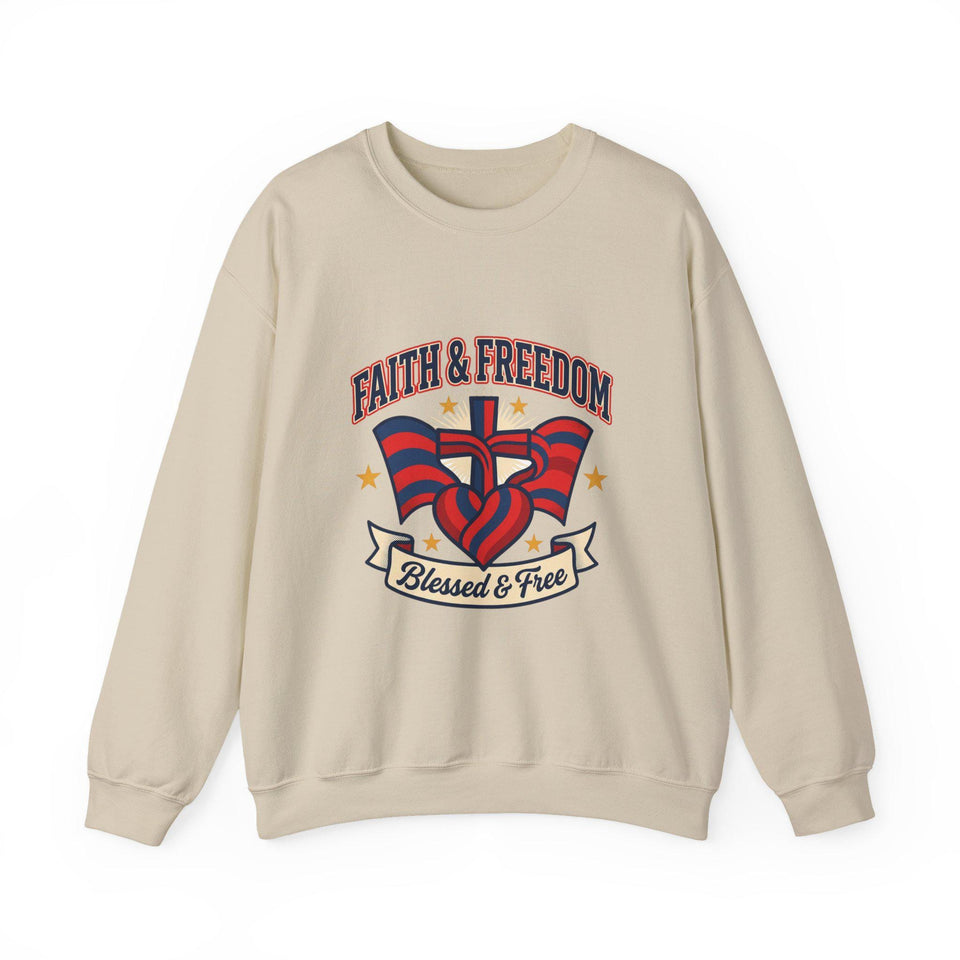 Faith & Freedom Crewneck Sweatshirt | Patriotic, Faith-Based July 4th Vintage Americana