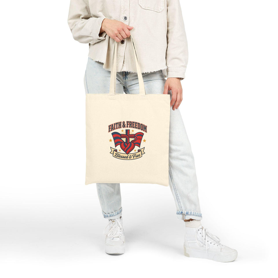 Faith & Freedom Patriotic Tote, faith-based July 4th vintage Americana