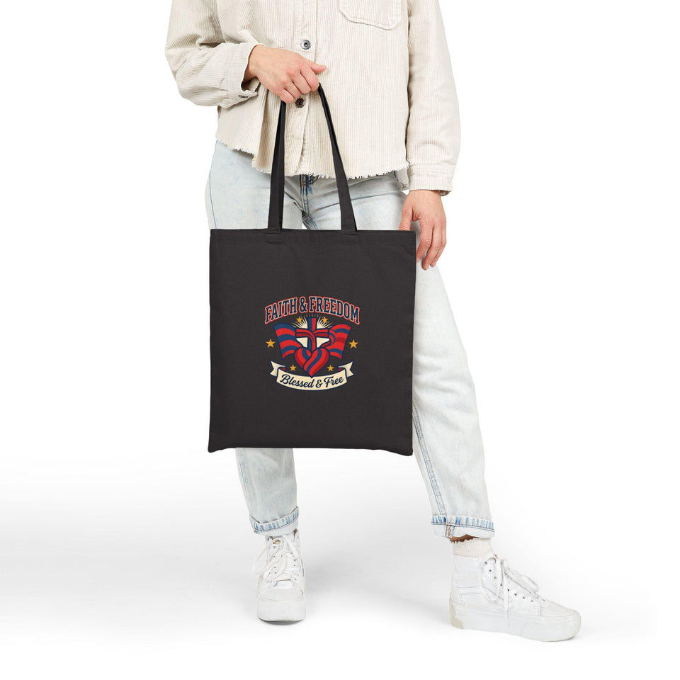 Faith & Freedom Patriotic Tote, faith-based July 4th vintage Americana
